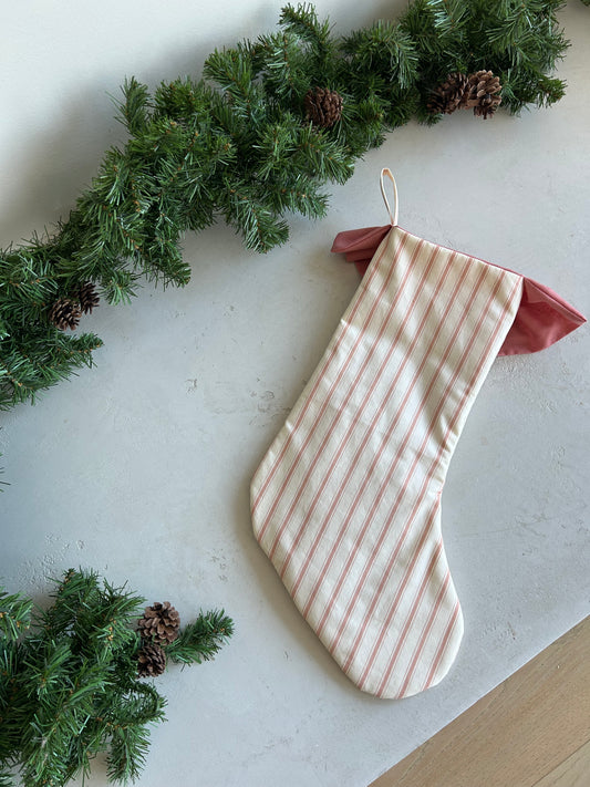 Gather Stocking- Pink Stripes with Ruffled Cuff