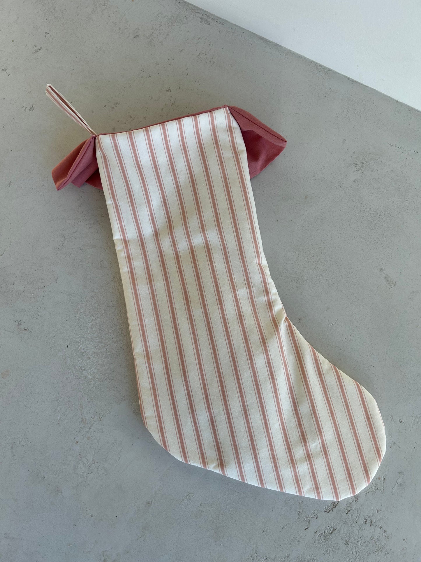 Gather Stocking- Pink Stripes with Ruffled Cuff