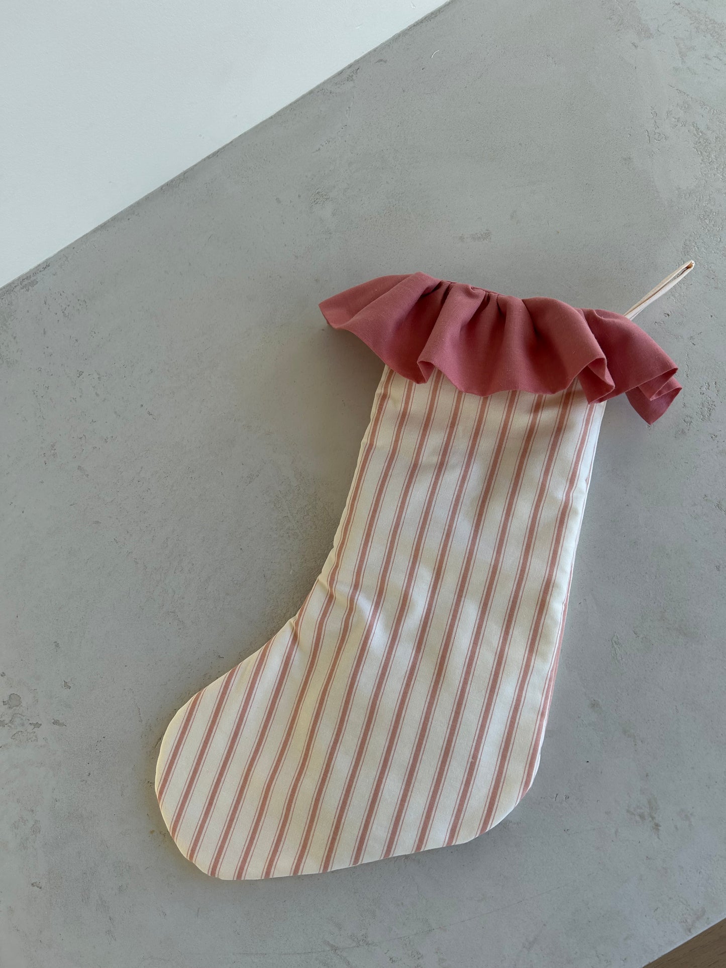 Gather Stocking- Pink Stripes with Ruffled Cuff