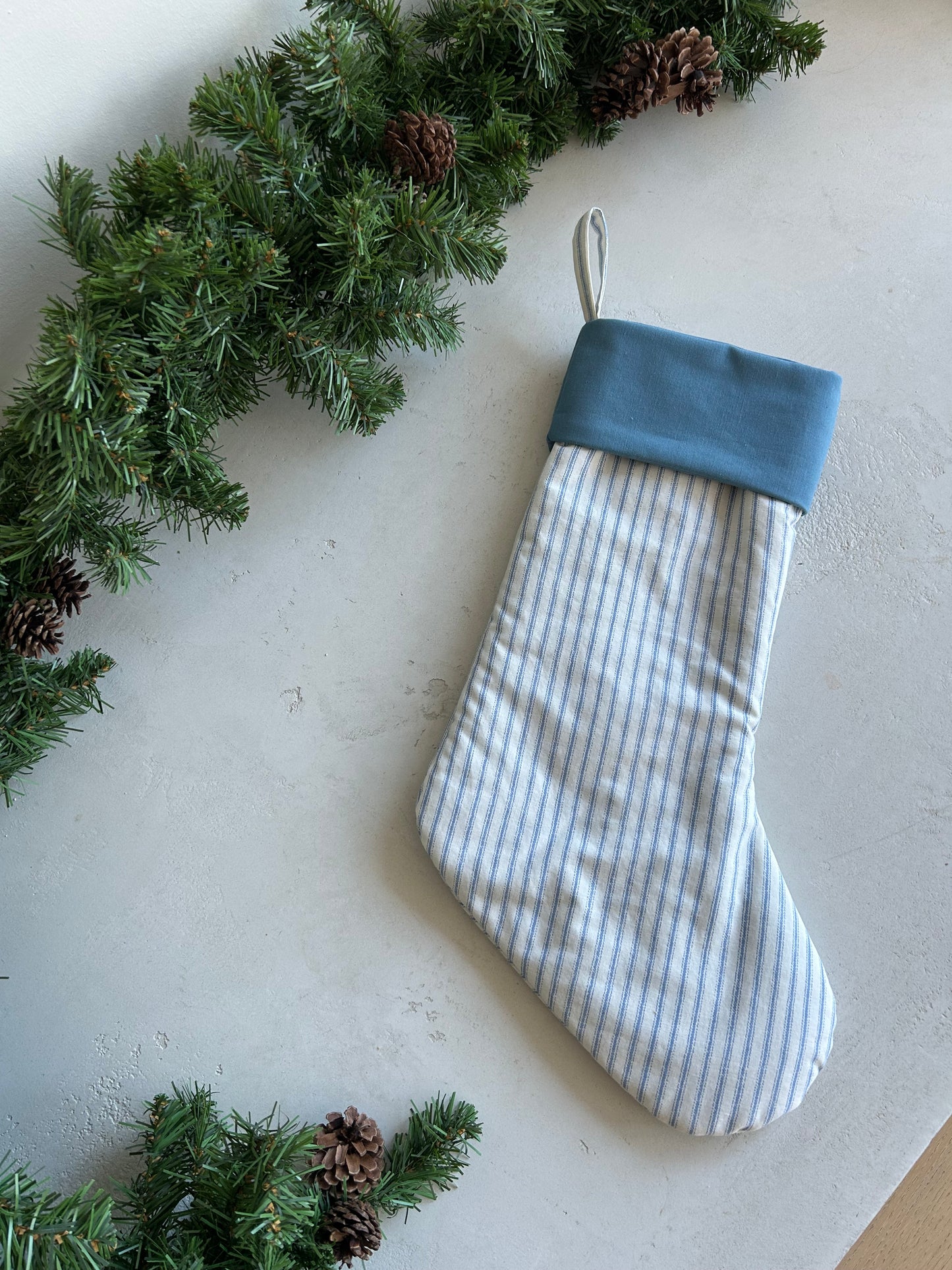 Gather Stocking- Blue Stripes with Cuff