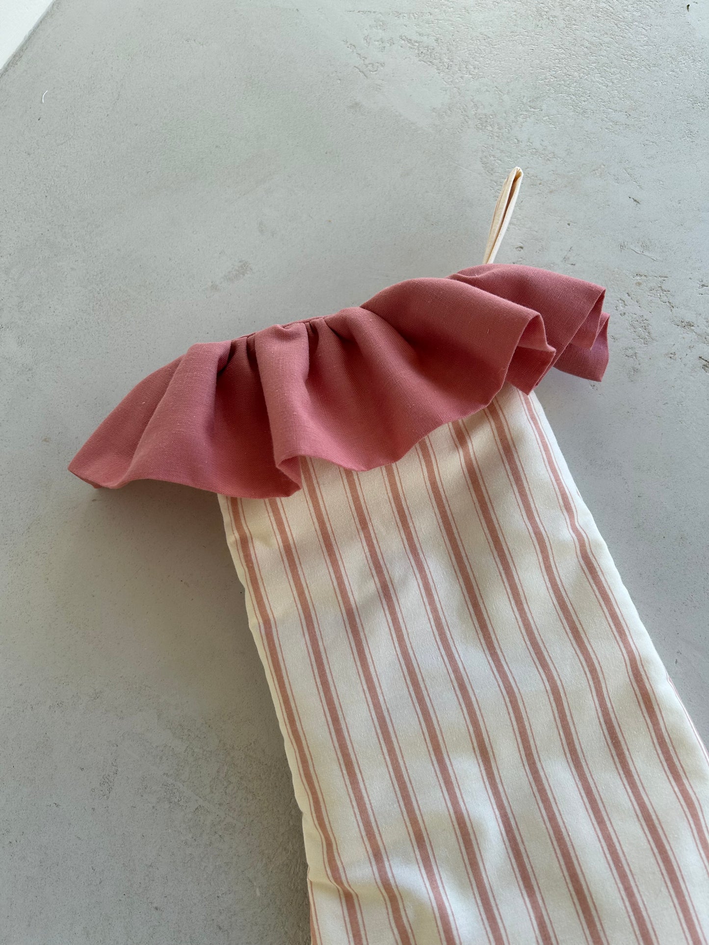 Gather Stocking- Pink Stripes with Ruffled Cuff