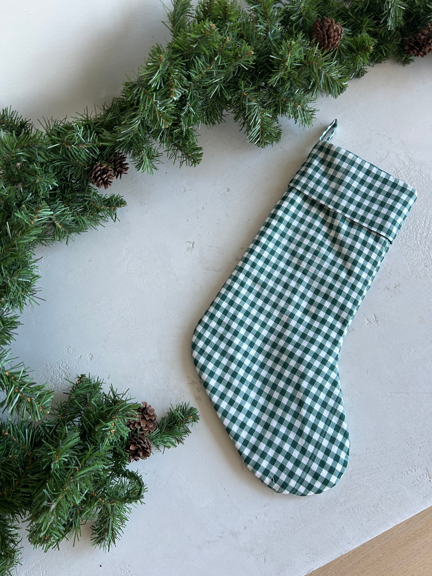 Gather Stocking- Green and White Gingham