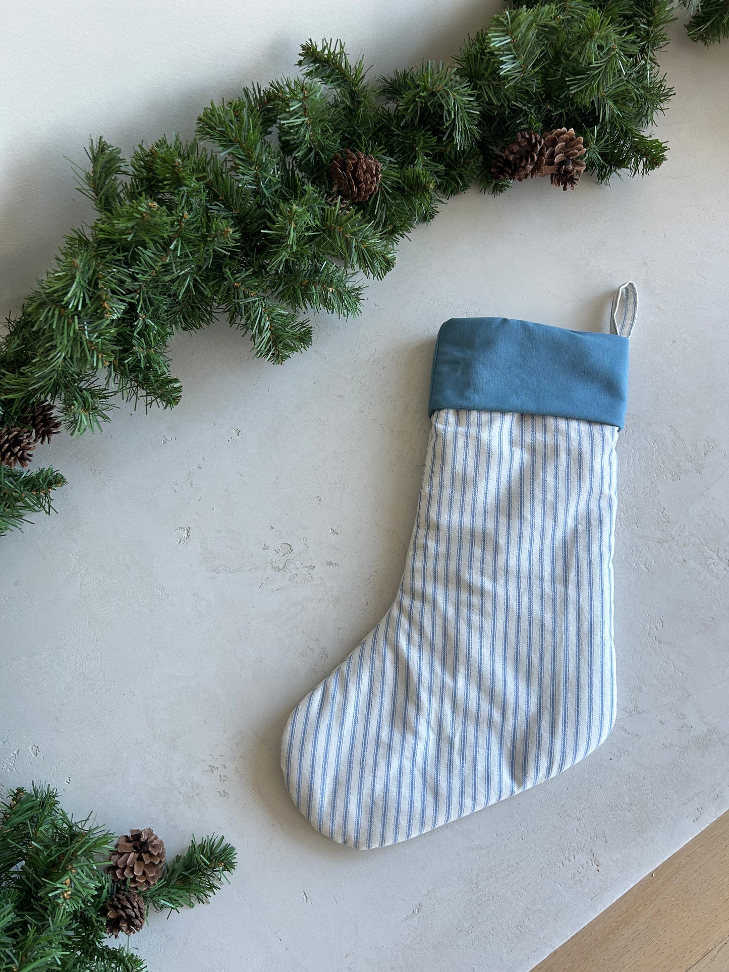 Gather Stocking- Blue Stripes with Cuff