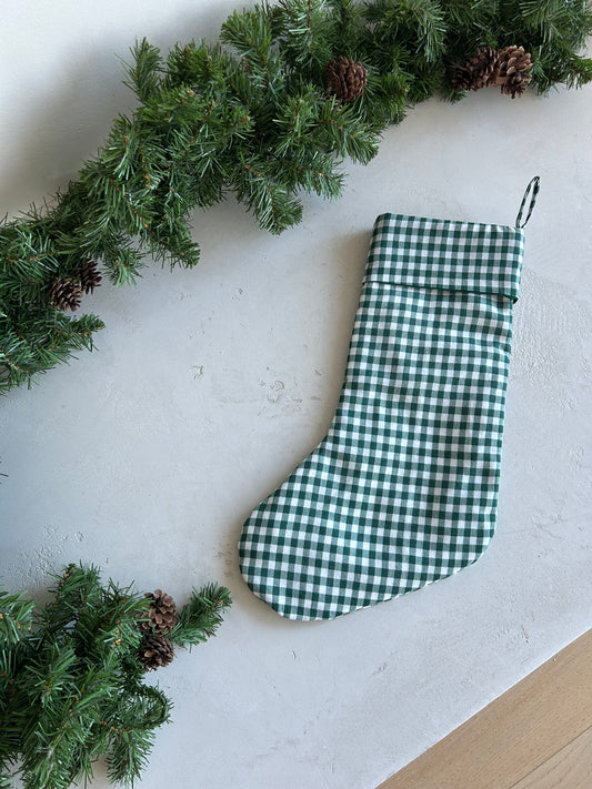 Gather Stocking- Green and White Gingham