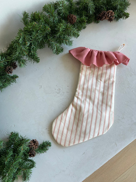 Gather Stocking- Pink Stripes with Ruffled Cuff