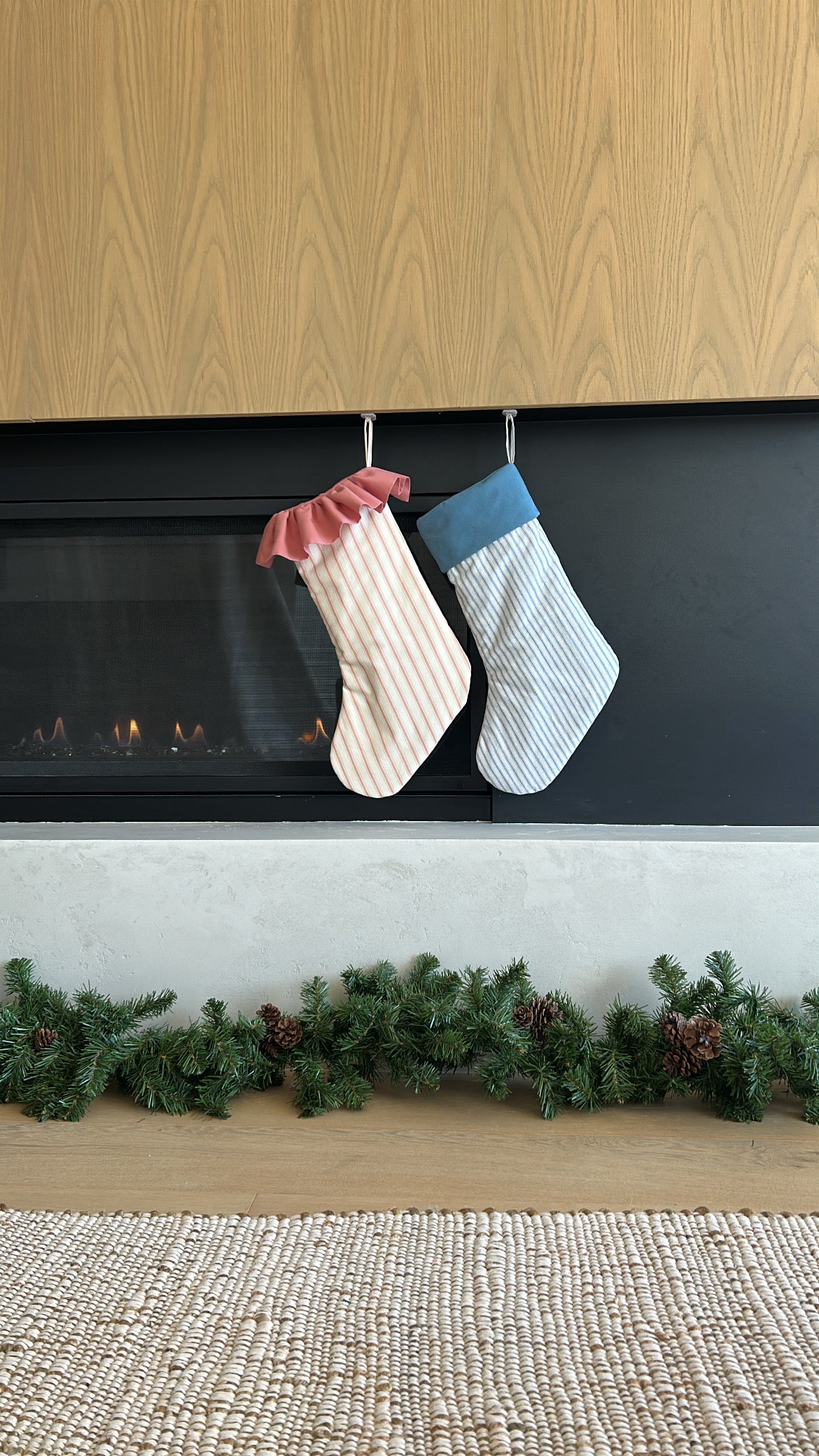 Gather Stocking- Pink Stripes with Ruffled Cuff